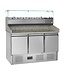 Pizzawerkbank met opzetvitrine PT1365+GVC33-140 | 3 Deurs | (H)145,9x(B)136,5x(D)70cm