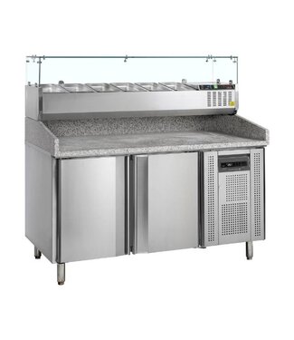Tefcold Pizzawerkbank met opzetvitrine PT1200+GVC38-150 | 2 Deurs | (H)144,8x(B)151x(D)80cm