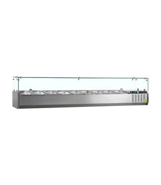 Tefcold Opzetkoelvitrine met glas G-Line GVC33-200 | Voor 10x 1/4GN bakken | 200cm breed | 33,5cm diep