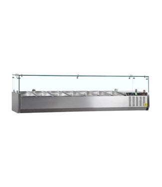 Tefcold Opzetkoelvitrine met glas G-Line GVC38-160 | Voor 7x 1/3GN bakken | 160cm breed | 39,5cm diep