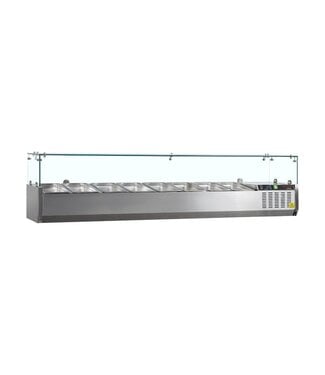 Tefcold Opzetkoelvitrine met glas G-Line GVC38-180 | Voor 8x 1/3GN bakken | 180cm breed | 39,5cm diep