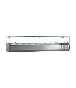 Tefcold Opzetkoelvitrine met glas G-Line GVC33-180 | Voor 8x 1/4GN bakken | 180cm breed | 33,5cm diep