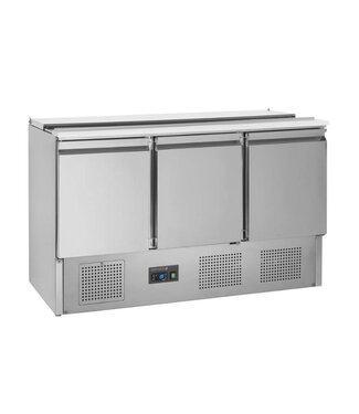 Tefcold Saladette SA1365 | 3 Deuren | Boven 4x 1/1GN + snijplank | 136,5cm breed | 70cm diep