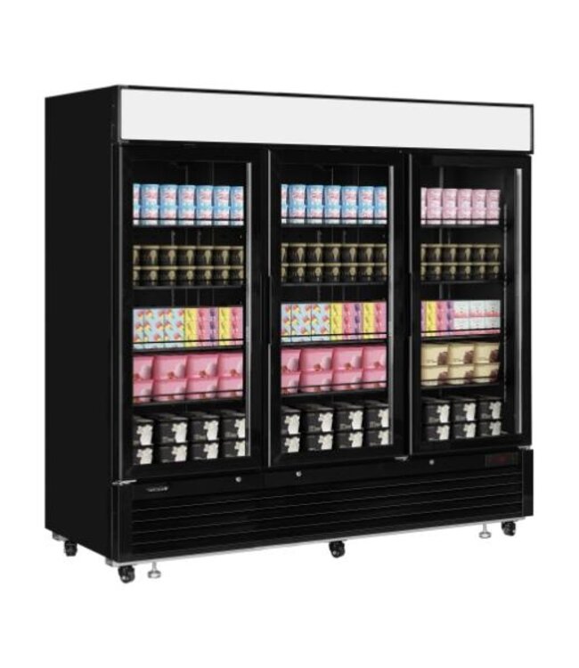 Display vrieskast LGF7500B | 2050L | 3 Glazen deuren | Met wielen | Zwart | (H)206,5x(B)207,9x(D)80,5cm