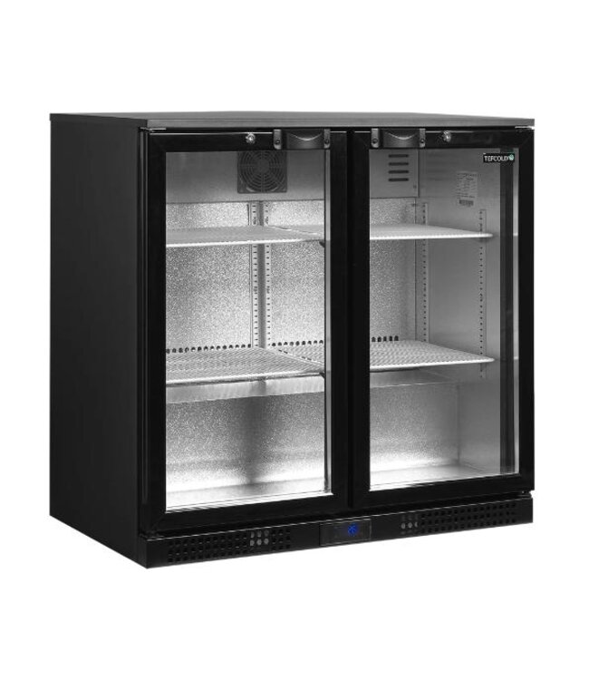 Barkoelkast DB201H | 2 Glazen deuren | 190L | Zwart | (H)87x(B)90x(D)52cm