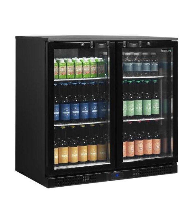 Barkoelkast DB201H | 2 Glazen deuren | 190L | Zwart | (H)87x(B)90x(D)52cm