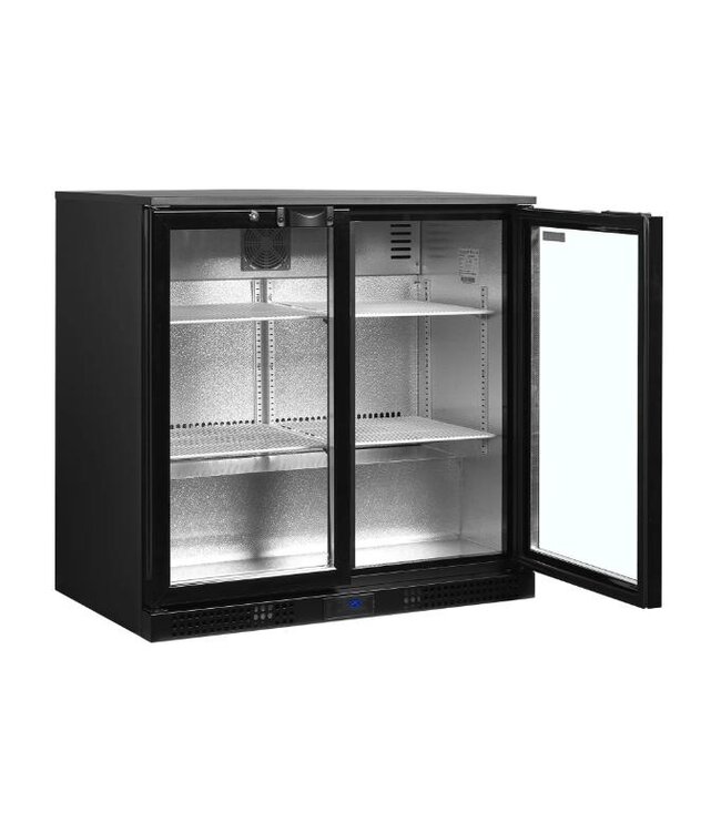 Barkoelkast DB201H | 2 Glazen deuren | 190L | Zwart | (H)87x(B)90x(D)52cm