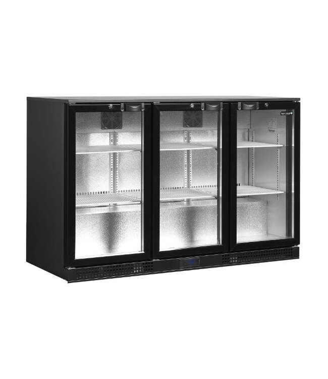 Barkoelkast DB301H-3 | 3 Glazen deuren | 300L | Zwart | (H)87x(B)135x(D)52cm