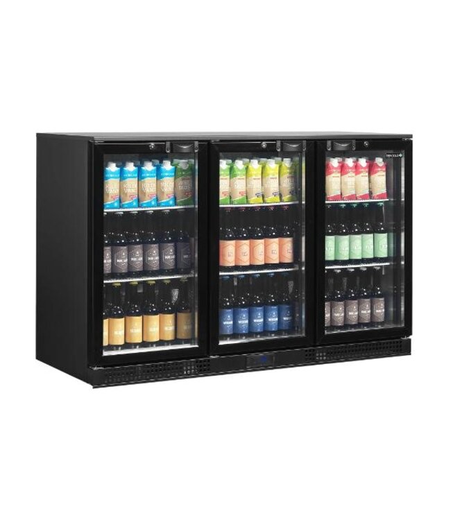 Barkoelkast DB301H-3 | 3 Glazen deuren | 300L | Zwart | (H)87x(B)135x(D)52cm