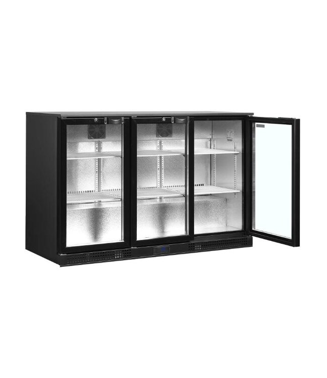 Barkoelkast DB301H-3 | 3 Glazen deuren | 300L | Zwart | (H)87x(B)135x(D)52cm