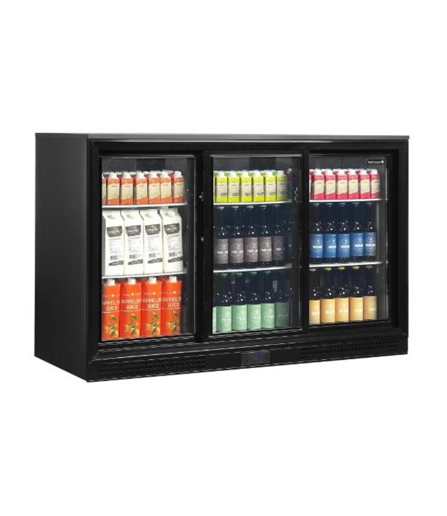 Barkoelkast DB301S-3 | 3 Glazen schuifdeuren | 300L | Zwart | (H)87x(B)135x(D)52,6cm