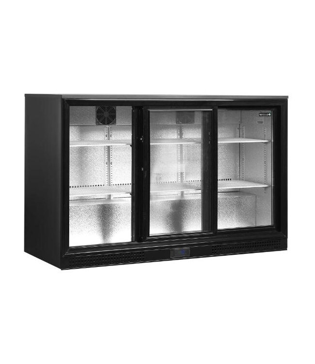 Barkoelkast DB301S-3 | 3 Glazen schuifdeuren | 300L | Zwart | (H)87x(B)135x(D)52,6cm