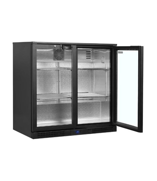 Barkoelkast BA26H | 2 Glazen deuren | 190L | Zwart | (H)87x(B)90x(D)52cm