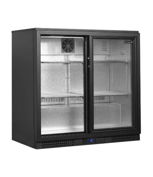 Barkoelkast BA21S | 2 Glazen schuifdeuren | 196L | Zwart | (H)90x(B)90x(D)51,5cm