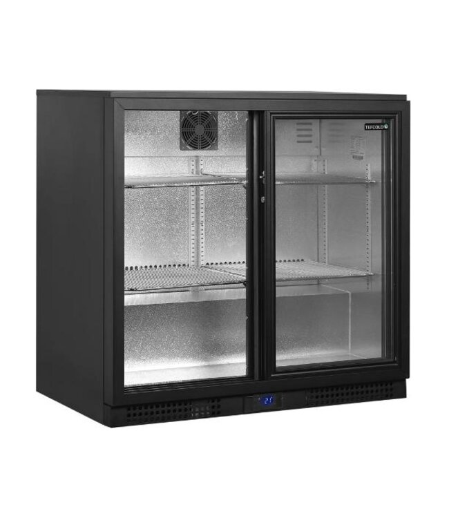 Barkoelkast BA26S | 2 Glazen schuifdeuren | 190L | Zwart | (H)87x(B)90x(D)51,5cm