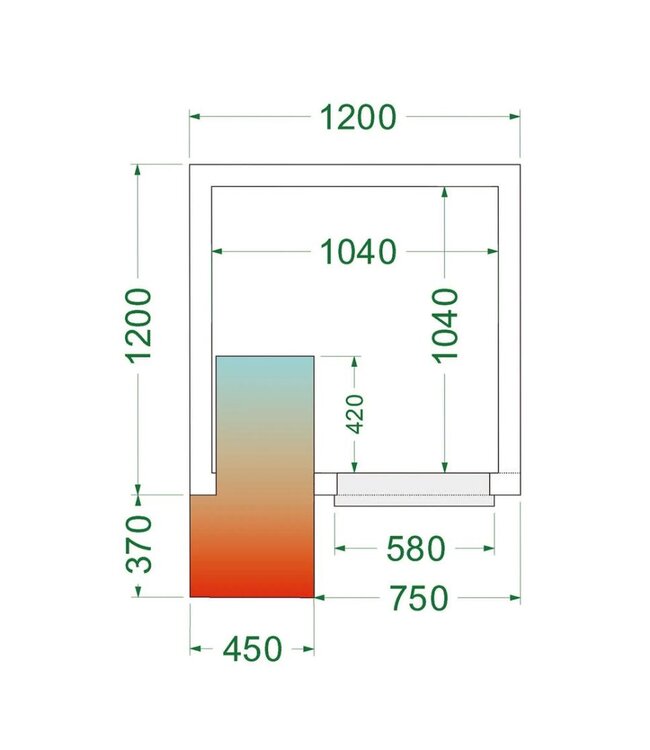 Koelcel CRPF1212 met koelmotor | 2,2m³ | 0 tot +8 graden | (H)220x(B)120x(D)120cm