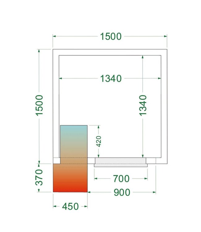 Koelcel CRPF1515 met koelmotor | 3,66m³ | 0 tot +8 graden | (H)220x(B)150x(D)150cm