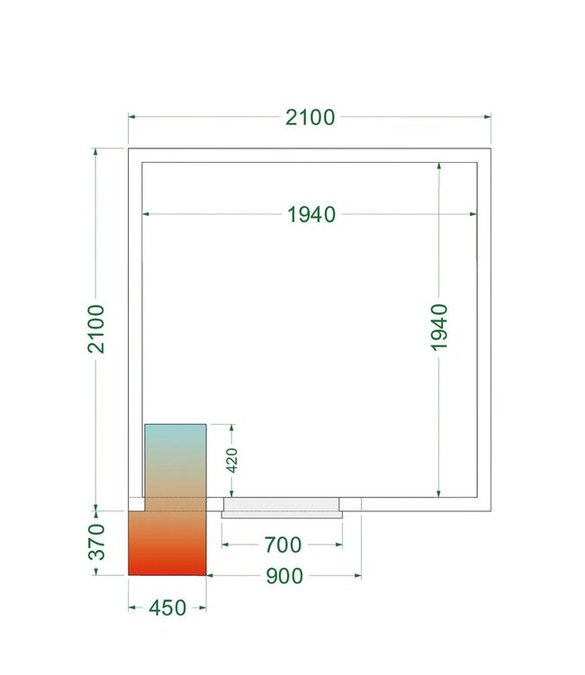 Koelcel CRPF2121 met koelmotor | 7,68m³ | 0 tot +8 graden | (H)220x(B)210x(D)210cm