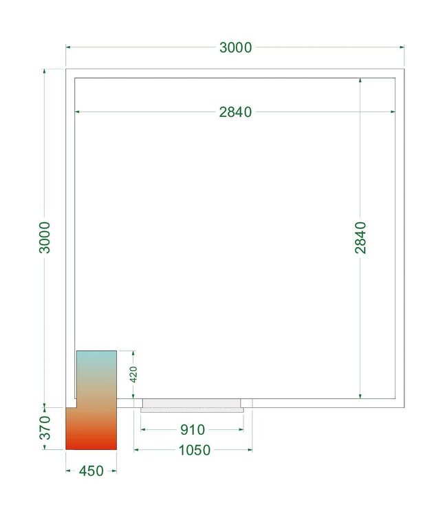 Koelcel CRPF3030WD met koelmotor | 16,45 m³ | 0 tot +8 graden | (H)220x(B)300x(D)300cm
