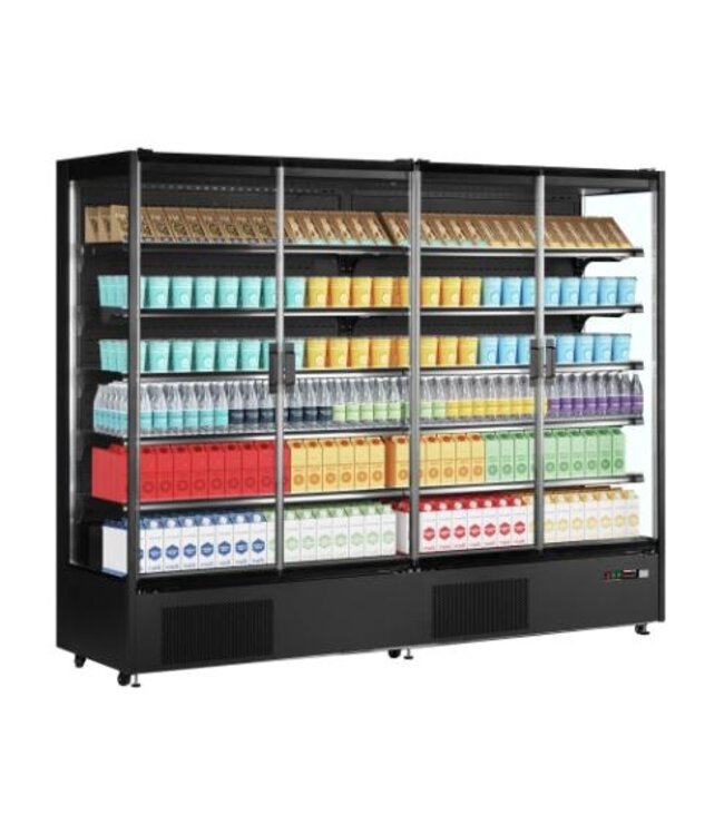 Wandkoeling PC2500B | 2585L | 4 Glazen deuren | Zwart | (H)205x(B)256x(D)74cm