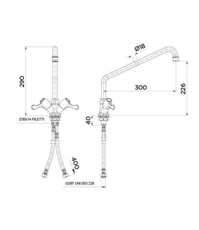 Mengkraan | tafelmodel | enkelgats | 1/2" aansluiting | kwartslag | 300mm zwenktuit