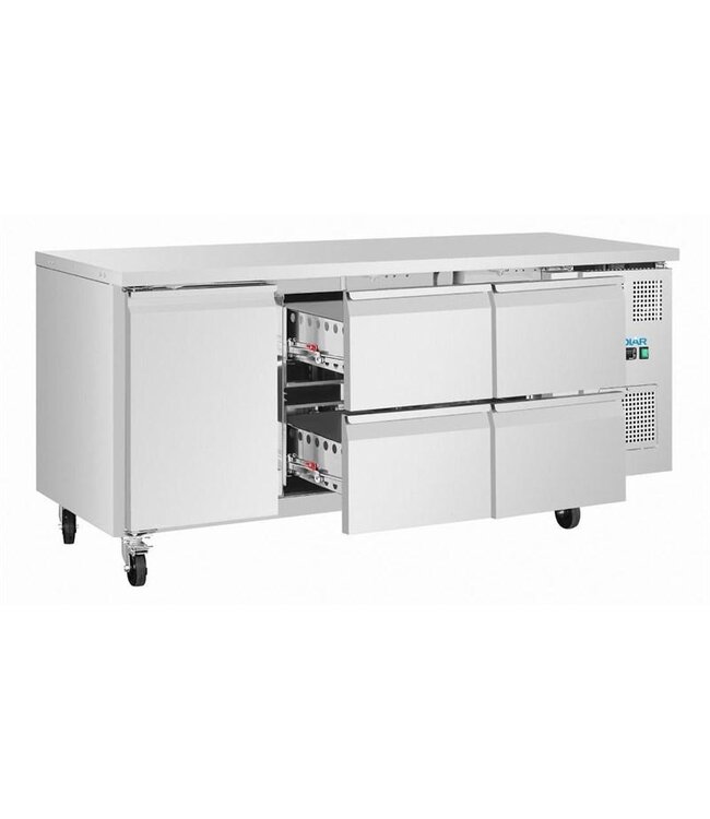 Koelwerkbank RVS | 1 deur en 4 lades | 465L | (H)86x(B)179,5x(D)70cm