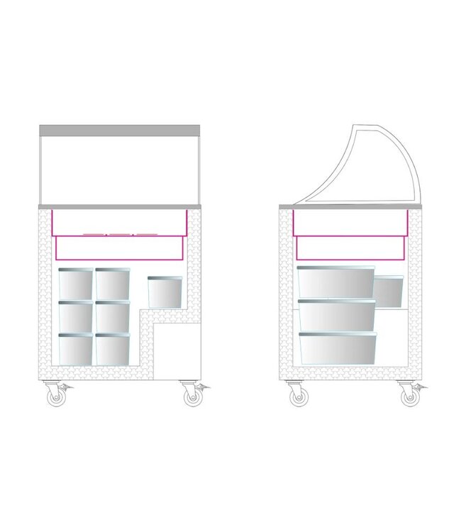 Schepijsvitrine IC201SC+SO | Voor 4 bakken | Statisch | (H)125x(B)72x(D)63cm