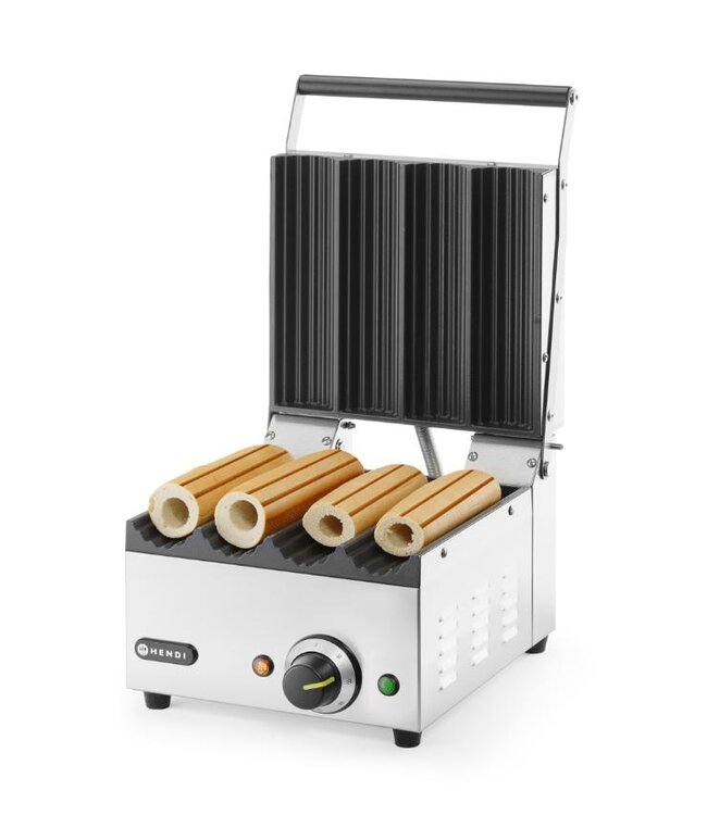 Contactgrill voor hotdogs & wraps | 4 Broodjes | Geribbeld | 1,8kW