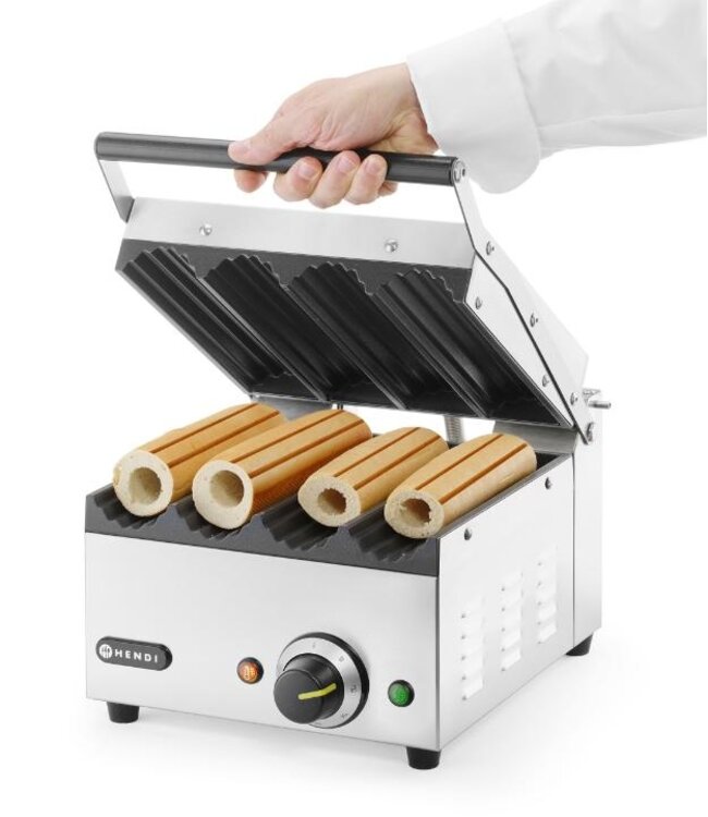 Contactgrill voor hotdogs & wraps | 4 Broodjes | Geribbeld | 1,8kW