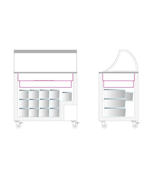 Schepijsvitrine IC301SC+SO | Voor 7 bakken | Statisch | (H)125x(B)101x(D)63cm