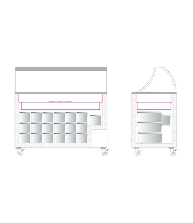 Schepijsvitrine IC401SC+SO | Voor 10 bakken | Statisch | (H)125x(B)130x(D)63cm