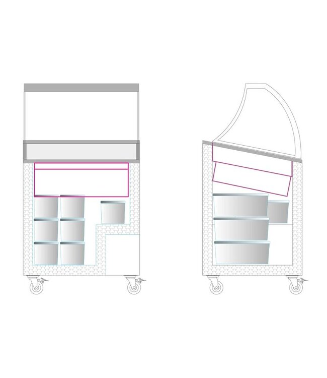 Schepijsvitrine IC201SCE+SO | Voor 4x 5L bakken | Statisch | (H)129,5x(B)72x(D)61,5cm