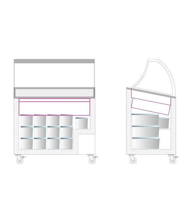 Schepijsvitrine IC301SCE+SO | Voor 7x 5L bakken | Statisch | (H)129,5x(B)101x(D)61,5cm