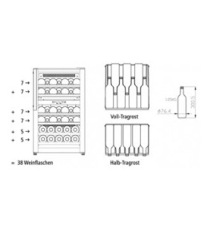 Wijnkoelkast Compact | Dubbele zone | +5 tot +18 graden | 38 flessen | (H)83x(B)49,3x(D)57.7cm