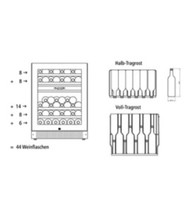 Wijnkoelkast Compact | Dubbele zone | +5 tot +18 graden | 44 flessen | (H)82x(B)59,5x(D)57,3cm