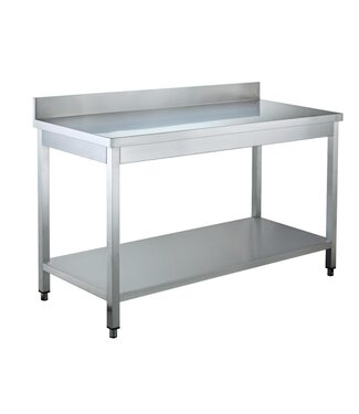 RVSMAATWERK.NL Occasion: RVS Werktafel met bodemschap en spatrand | Flat-pack | 200x70x(H)85cm
