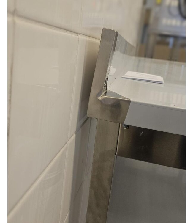 Occasion: RVS Werktafel met bodemschap en spatrand | Flat-pack | 200x70x(H)85cm