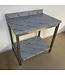 Occasion: RVS Werktafel met onderschap en achteropstand | Gelast | 88(H)x90x60cm