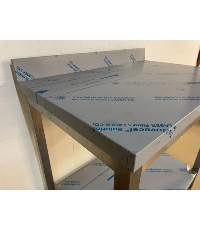 Occasion: RVS Werktafel met onderschap en achteropstand | Gelast | 88(H)x90x60cm