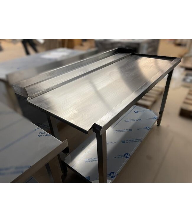 Occasion: RVS Afvoertafel | Rechts van machine | (B)140x(D)76x(H)86,8cm