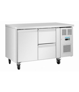 Polar Koelwerkbank RVS | 1 Deur 2 lades | Met wielen | 314L | (H)86x(B)136x(D)70cm
