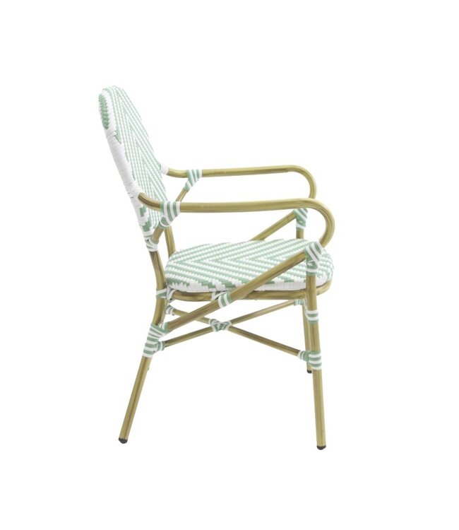 Terrasstoel Tango | Stapelbaar | Rotan | Bamboo-Wit/Pastel Groen
