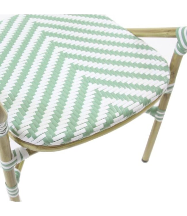 Terrasstoel Tango | Stapelbaar | Rotan | Bamboo-Wit/Pastel Groen