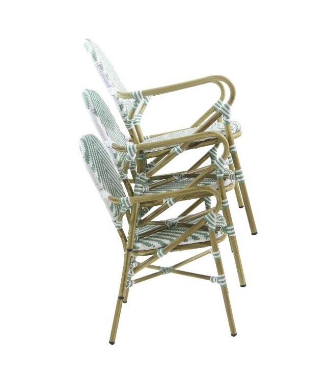 Terrasstoel Tango | Stapelbaar | Rotan | Bamboo-Wit/Pastel Groen