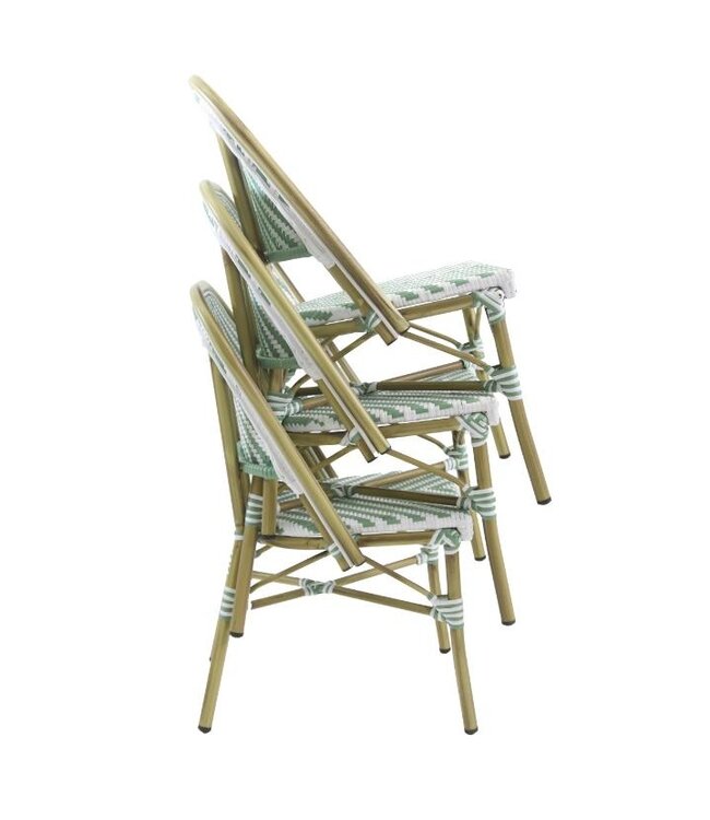 Terrasstoel Paris | Stapelbaar | Rotan | Bamboo-Wit/Pastel Groen