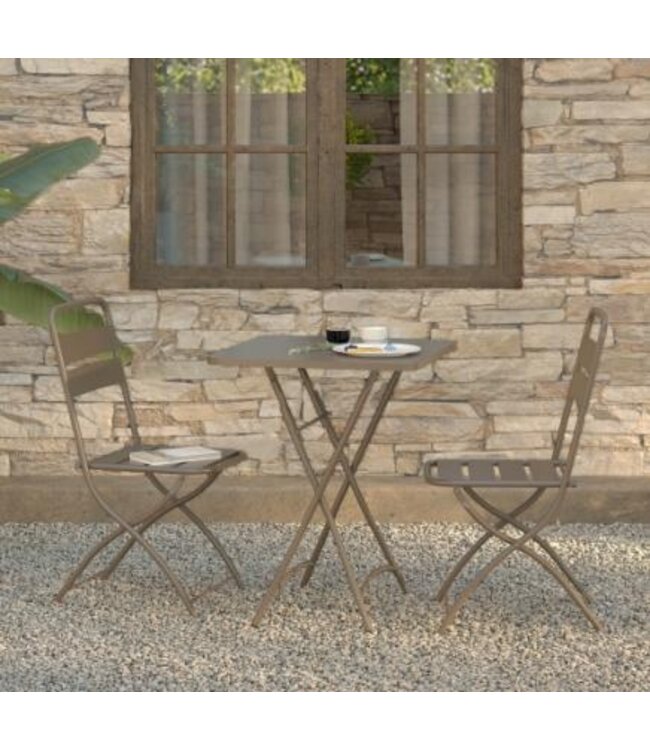 Bistroset Terrastafel met 2 klapstoelen Breeze | Cappuccinokleur