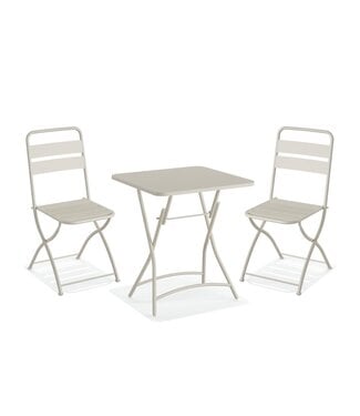 Feros Bistroset Terrastafel met 2 klapstoelen Breeze | Zandkleurig