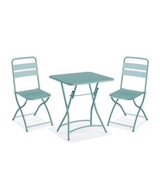 Feros Bistroset Terrastafel met 2 klapstoelen Breeze | Blauw