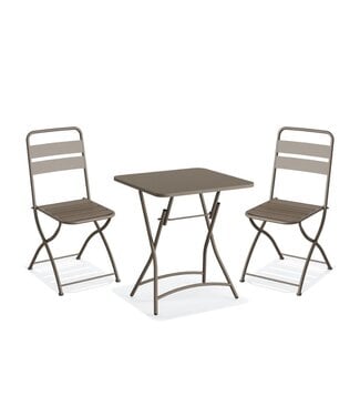 Feros Bistroset Terrastafel met 2 klapstoelen Breeze | Cappuccinokleur