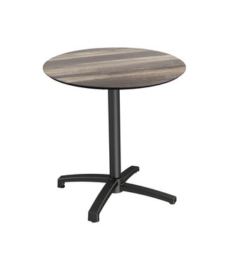 Feros Terrastafel X Cross | Tropical Wood tafelblad | Zwart frame | Rond | Ø70cm